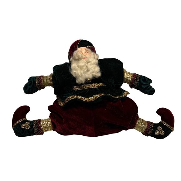 Vintage Santa Draft Stopper Elf Feet Figurine Red & Green Velvet Outfit Christma - Picture 2 of 9